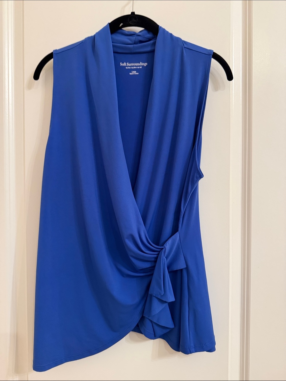 Soft Surroundings Draped Knot Sleeveless Top in Cobalt